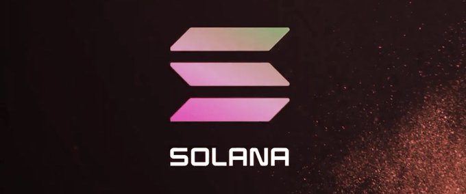 The image displays the Solana logo, featuring stacked gradient bars in pink, green, and cream tones above the text "SOLANA," all set against a dark, sparkly background. This logo directly corresponds to the $SOL ticker referenced in the giveaway post.