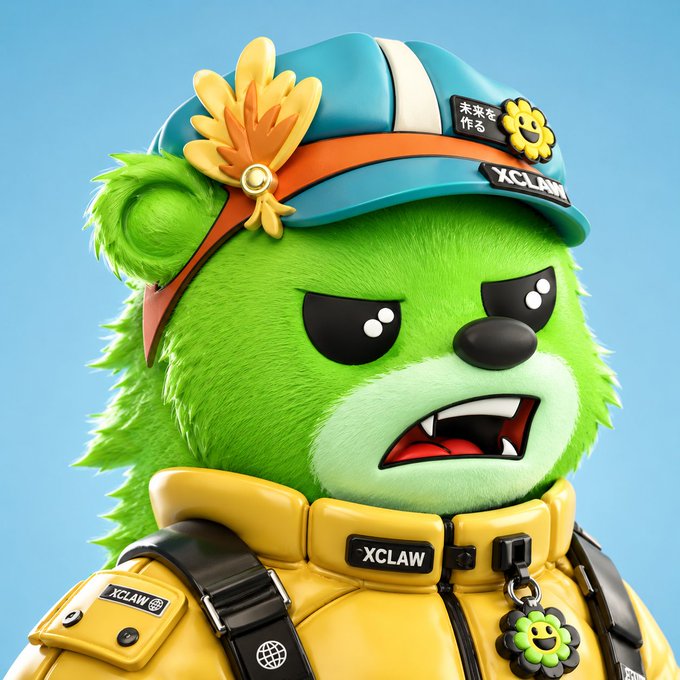 In the image, there's a green teddy bear wearing a yellow jacket with a hood and a black backpack. The bear has an angry expression on its face as if it's ready to give someone the blues for the weekend already. The background is a light blue color that contrasts nicely with the teddy bear's bright colors. The image also contains text related to Polymarket, which suggests that there might be some trading or grinding activities happening in the virtual world of this cartoon character, possibly during the upcoming weekend.