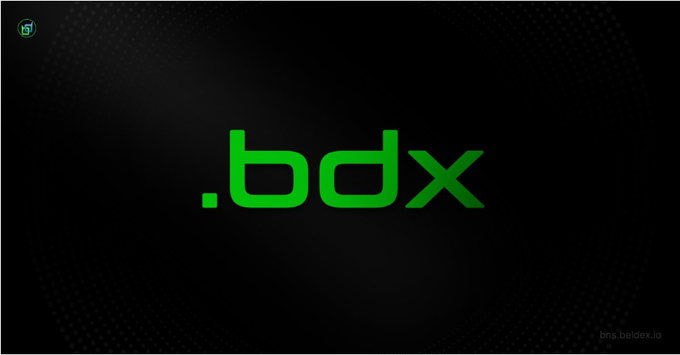 A black screen with bright green '.bdx' text centered, a small green logo in the top-left corner, and 't.me/beidex_io' in the bottom-right corner.