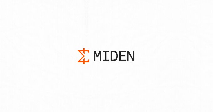 The 'MIDEN' logo is displayed in black text with an orange geometric symbol resembling a stylized hourglass or sigma, set against a light gray background.