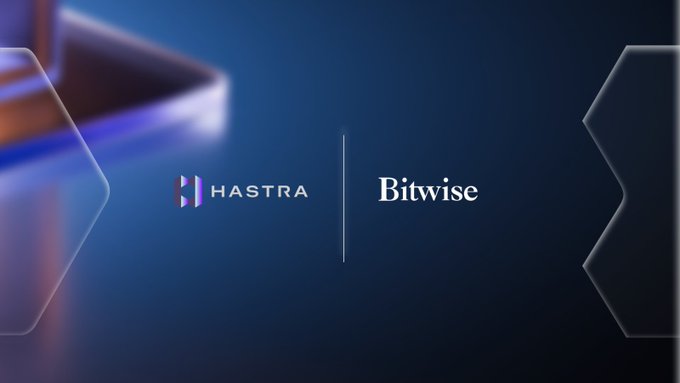 A dark blue graphic displays the logos 'HASTRA' and 'Bitwise' separated by a vertical line, with geometric shapes in the background