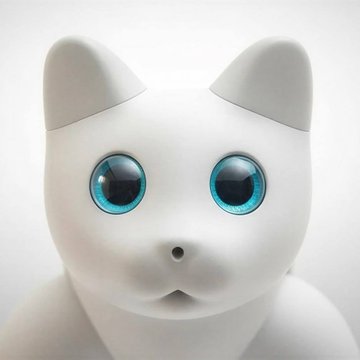 A close-up of a sleek white robotic cat with large, expressive turquoise eyes and pointed ears. The image represents the $MarsCat AI-powered crypto project on BNB Chain, which has made history by becoming the first AI coin to distribute over $100,000 in MarsCoin rewards to its holders.