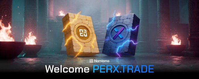 In the image, there are two boxes of different colors displayed, one yellow and one blue. A banner containing the text "Welcome" and "Perx-Trade" is present below the boxes. The backdrop features a castle setting with a fire burning in it. Additionally, the title "gm fam @perx-trade season 3 and Damn...it's buzzing with 1M diamonds up for grabs... feels like every stage is stacking on top, real alpha vibes on @NomismaNetwork & @River4fun + @RiverdotInc".