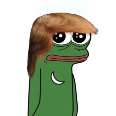A green Pepe the Frog meme character with sad, large anime-style eyes and blonde hair, set against a white background.