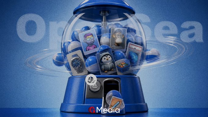 A promotional image for 'Orca Sea' showing a blue gumball machine filled with NFT-style digital collectibles including avatars, a penguin, and a watch, with 'GMedia' text at the bottom.