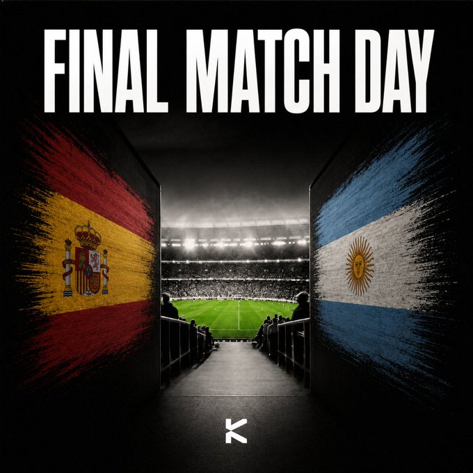 A sports promotional graphic titled "FINAL MATCH DAY" showing a stadium tunnel view with the Spanish and Argentinian flags painted on either wall.