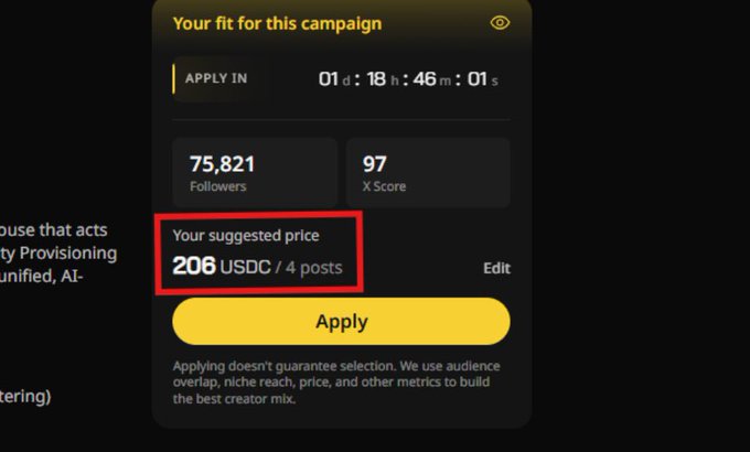 The image shows a screenshot of an online store's promotional page, featuring a product called "Wallchain" priced at $50. The product description states that it can be applied via email for USDC payments, offering 4 posts as a return on investment (ROI). The store offers a special promotion code to apply, which reads " Apply".