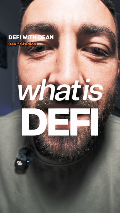 A close-up video thumbnail features a bearded man with text overlays reading 'DEFI WITH DEAN', 'Dev Studios', and 'what is DEFI'.