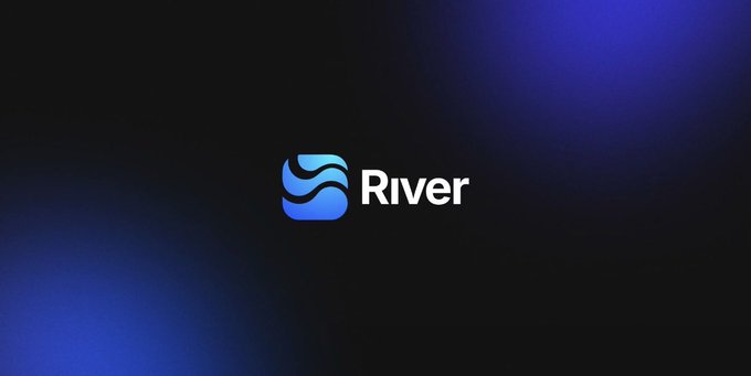 The image displays the River logo, featuring a stylized blue wave icon next to the word "River" in white text against a dark background with blue light accents. This branding visually represents the company mentioned in the post, which is introducing satUSD as a unified liquidity layer to improve accessibility and reusability of capital within the DeFi ecosystem.