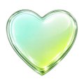 A glossy, gradient-filled heart emoji in shades of mint green and yellow sits against a white background, visually representing the token ticker "$LOVE" referenced in the post about its availability on the Pons platform.