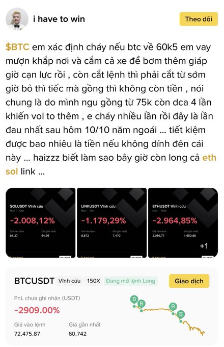 The image shows a trading app with a screenshot of three different cryptocurrency charts. There is also an explanation below the charts, which discusses emotions related to trading losses and the importance of not letting emotions dictate actions in investing.