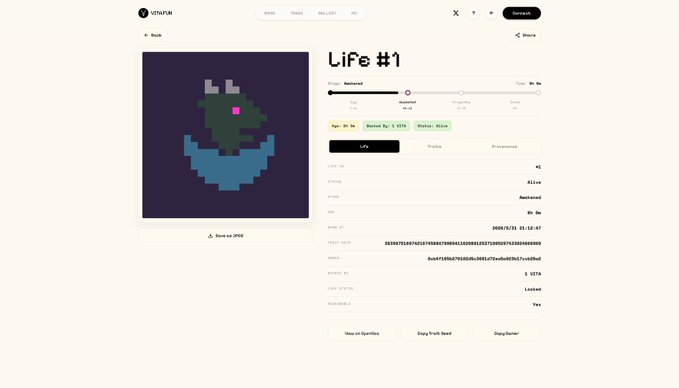 The image shows a screenshot of a website called "Life #1" with a blue background featuring a cartoon character resembling a dragon or a bird, depending on the viewer's perspective. The website appears to be selling digital art pieces, possibly in the form of pixel art or other types of digital illustrations. The post suggests that if someone purchases an item from this website, they should go directly to the official website and click "My Choice" to hatch one at a time. Once hatched, the quantity in their wallet is locked, which means it cannot be spent until the buyer transfers the funds to another account or pays with cryptocurrency like Bitcoin. The post also mentions that the best way to acquire digital art from this website is by directly swapping for ETH on the platform.