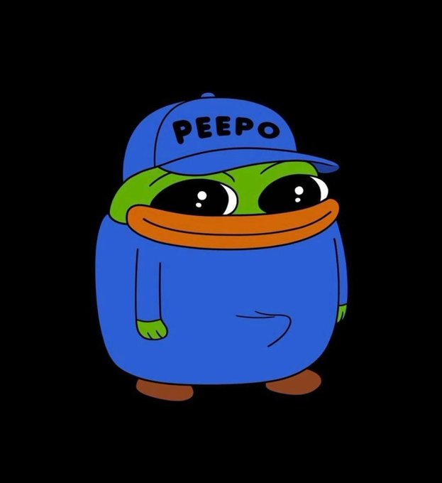 A cartoonish green frog-like character wearing a blue hoodie and a blue cap that reads 'PEEPO'.