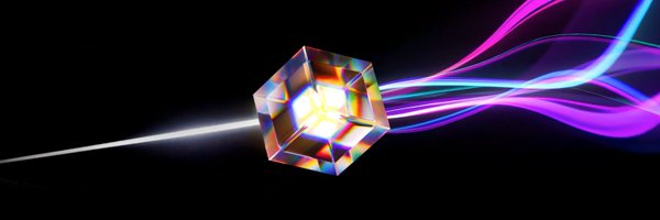 A translucent prism-shaped crystal refracting light into vibrant pink, purple, and white streaks against a black background.