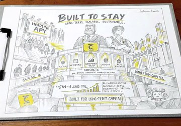 A hand-drawn sketchnote titled 'BUILT TO STAY' illustrates the Headline API 2025 with sections on Long-Term Stability, Sustainable and Capital 10, and built for long-term capital.