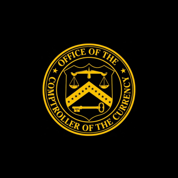 The image features a logo for the Office of the Comptroller of the Currency (OCC), which is an independent agency responsible for overseeing monetary policy matters within the United States government. The logo includes a shield with a key, symbolizing the authority and control that the OCC has over financial institutions. The text "Office of the Comptroller of the Currency" is prominently displayed in yellow letters above the shield. In the image, there are also some words related to cryptocurrency, such as "Coinbase", "Ripple", "Circle", and "BitGo". These words suggest that the OCC is involved in regulating and overseeing various aspects of digital currency and blockchain technology. The post highlights a recent development by Sen. Warren regarding the approval of crypto trust banks, which has caught the attention of cryptocurrency enthusiasts like @Coinbase, @Ripple, and @Circle.