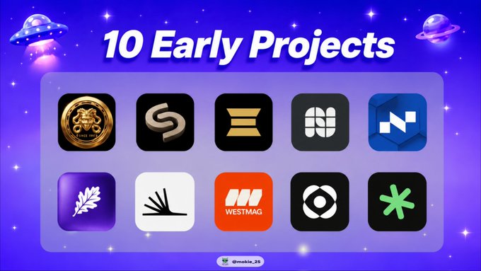 The image features a poster with a blue background, displaying ten different logos of companies or brands. The text "10 Early Projects" is written at the top of the poster, indicating the theme for these projects. Below this, there are descriptions of each logo in black text, providing information about the company or brand represented by that particular logo.