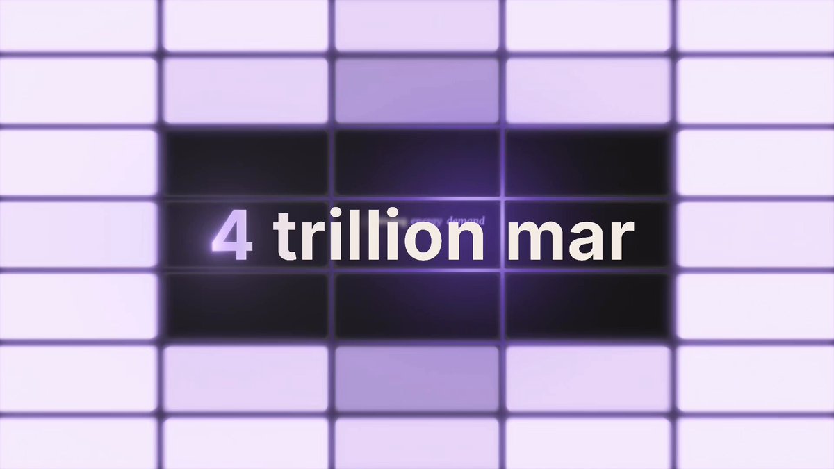 The image features a purple square with white lines, which reads "4 Tillion Mar" at the center. The background appears to be a grid of white squares, creating an abstract pattern that contrasts with the bold text. The image also includes a caption about energy infrastructure and Solana RWA assets, as well as a reference to ReFi Hub on Crafts.