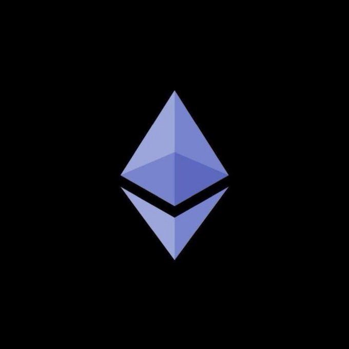 The Ethereum logo, a stylized blue diamond-shaped geometric figure, displayed on a black background.