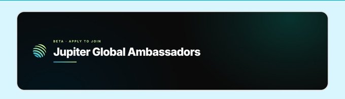 A dark promotional banner with text reading 'BETA - APPLY TO JOIN Jupiter Global Ambassadors' alongside a small colorful logo.