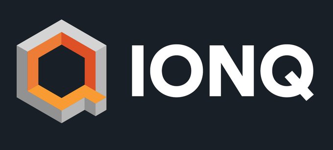 The image displays the IonQ logo, featuring a 3D hexagonal "Q" icon in orange and gray next to the bold white "IONQ" wordmark on a black background, directly corresponding to the company referenced in the post discussing IonQ's research on breaking Bitcoin's encryption using fault-tolerant quantum computing.