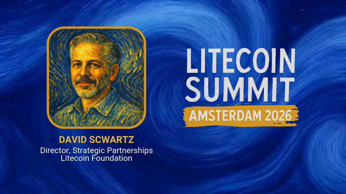 The image features a man with a mustache wearing a blue shirt, who appears to be the director of strategic partnerships for Litecoin Foundation. The text "our own @DaddyCool1991" is also present in the image. The background of the image shows a blue wave pattern and the words "litecoin summit Amsterdam 2016". This suggests that the man with the mustache is attending an event related to the Litecoin Summit, which takes place in Amsterdam during June 22-23.
