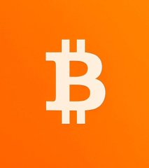 The Bitcoin logo, a stylized white 'B' with two vertical strokes, set against a bright orange background.