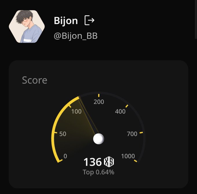 The image shows a profile for user "Bijon" (@Bijon_BB) displaying a Wallchain score of 136, placing them in the top 0.64%. This corresponds to the post noting their score dropped from 151 to 136.