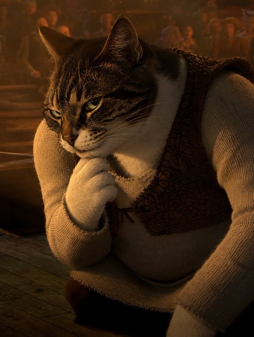 A contemplative tabby cat in a medieval-style tunic sits with paw on chin, appearing deep in thought as if pondering a financial decision. The image humorously evokes a wise elder "whale" deliberating, complementing the post's urging not to miss out on a key buying level for $HMM.
