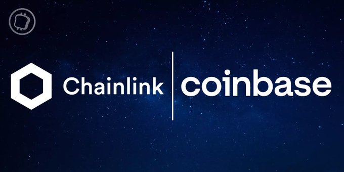 Logo graphic showing Chainlink and Coinbase branding side by-side against a starry dark blue background with the Hashflow logo in the top-left corner.