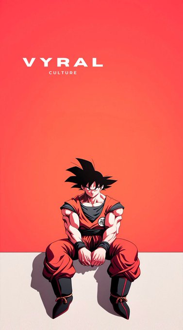 A vertical graphic featuring Goku from Dragon Ball sitting on the ground with his head down against a red-to-white gradient background, with the text 'VYRAL CULTURE' in the upper left corner.