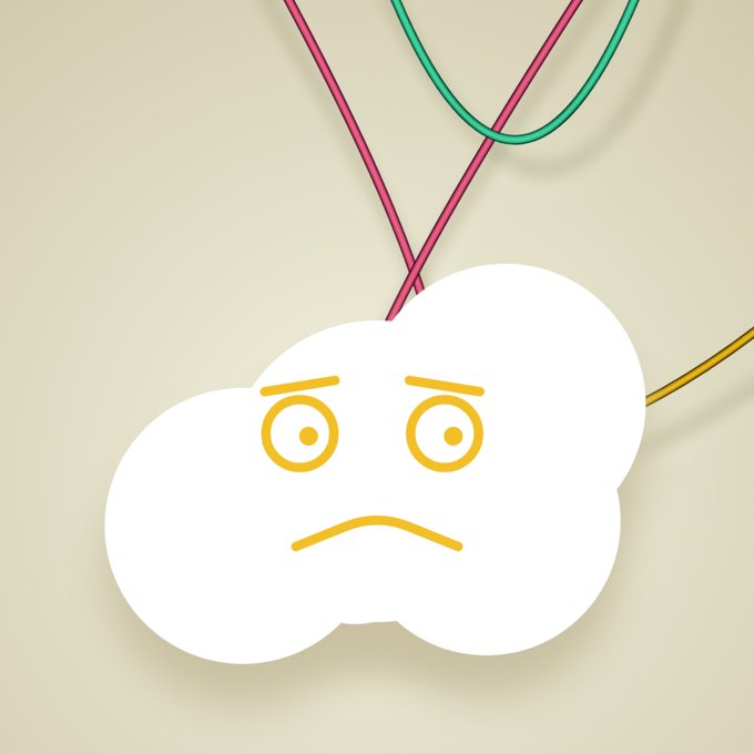 A sad-faced white cloud cut-out drawn with yellow marker hangs from colorful string against a beige background, illustrating the minimalist, hand-crafted aesthetic of the "NimBuds #53" NFT minted on Art Blocks, recently acquired by James Wright for 0.205 ETH.