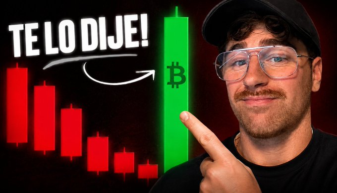 A YouTube thumbnail featuring a man pointing at a green Bitcoin candlestick chart with the Spanish text 'TE LO DIJE!' (I told you!), suggesting a bullish crypto prediction.