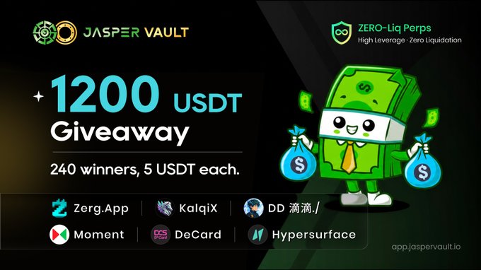 The image features a poster for a giveaway, with a cartoon character holding money and a green dollar sign. The poster includes text that reads "Friday Giveaway" and "120 USDT". It also mentions that there are "24 winners", "5 USDT each", and "4 prizes". The post is about a gaming app called "Zerg App" and encourages users to follow it for more information on the giveaway.
