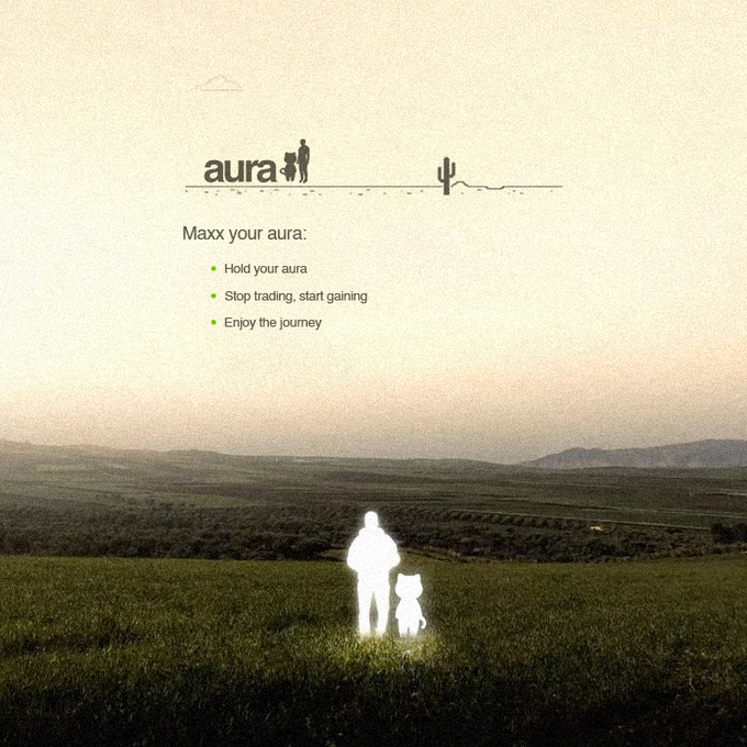 The auramaxxing image shows a person and dog standing next to each other in green fields. The accompanying post may be suggesting to get some fresh air away from your evaluation date.
