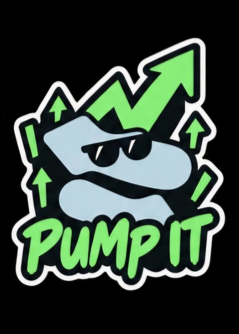 A graffiti-style sticker features a cool gray character wearing black sunglasses with a green upward-pointing arrow rising above it, accompanied by the bold green text "PUMP IT," visually reinforcing the bullish, upward momentum theme tied to $STONK and its flipped counterpart $KNOTS.