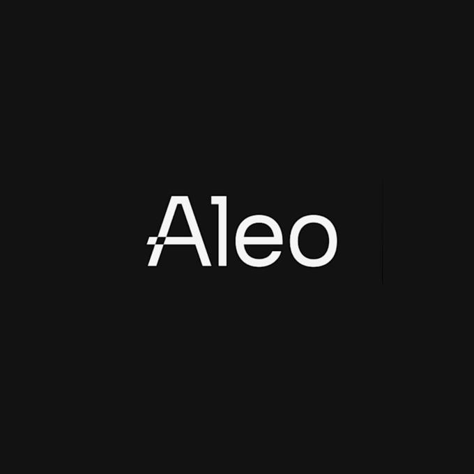 The image displays the "Aleo" logo in white text on a black background, with a stylized "A" featuring a checkmark design. This serves as the branding for @AleoHQ, the privacy-focused blockchain platform referenced in the post for its use of zero-knowledge proofs to enable programmable on-chain privacy.
