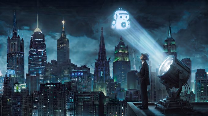 A man in a suit and hat stands on a Gotham-style rooftop at night, shining a spotlight into the cloudy sky to summon a glowing Instagram logo as his signal. The scene visually echoes the post's "Bat-Signal" metaphor, framing @theunipcs as the unsung hero being called upon by an undeserving crypto crowd—while the lone spotlight suggests one person calling him out amid the chaos.