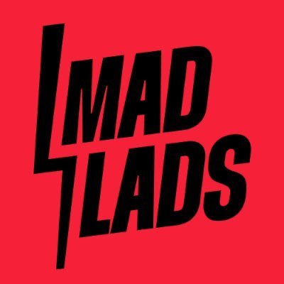 The image features bold black text reading "MAD LADS" with a lightning bolt accent, set against a vibrant red background. This visually striking logo reinforces the post's message celebrating that "Mad Lads are up," embodying the energetic and rebellious spirit implied by the "Fock it" reaction to the price increase.