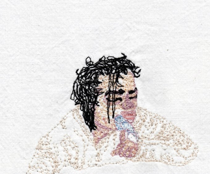 The image features a close-up of a person's face with their hair styled in an unusual manner. The person has long black hair that appears messy or disheveled. They are holding a bird, which adds a unique element to the scene. The background is white and blurred, drawing attention to the main subject - the person with the bird. The image also includes text that reads "Bird's human. Last 3 editions, 30 xtz." This suggests that this image might be related to an online post or series about birds and humans.