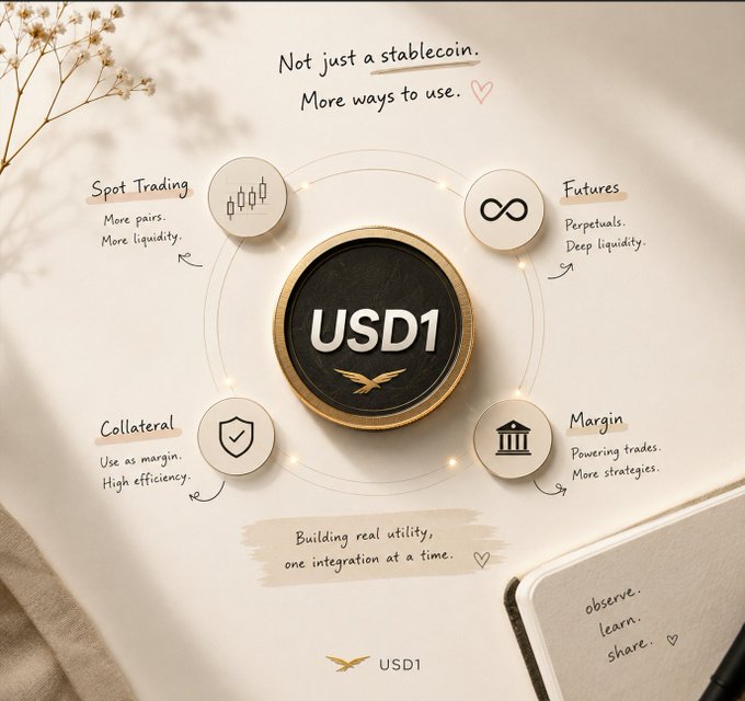 The image features a white background with a gold circle containing the text "USDC" written inside of it. The text also includes some bullet points about USDC's offerings for trading, such as spot pairs, futures, collateral, margin, and more.