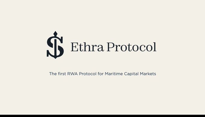 A logo on a cream background featuring an anchor-dollar symbol with the text 'Ethra Protocol' and the tagline 'The first RWA Protocol for Maritime Capital Markets'.