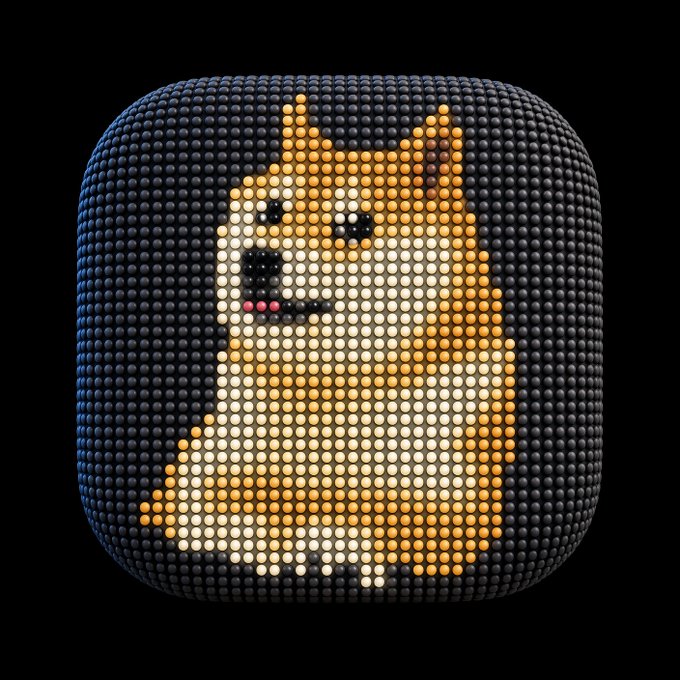 A pixel-art style LED display icon featuring an orange cat with glowing eyes and pink cheeks, rendered in dotted form on a black background.