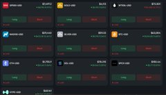 A dark-themed cryptocurrency trading interface showing multiple tokens with their prices, 24-hour changes, and other market data in small list format.