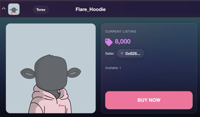ersatz.com/flare-hoodie is displayed on a computer screen, with a pink hoodie and black ears, priced at 8,000 Oxides.