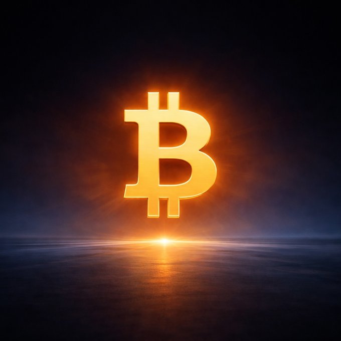 A glowing orange Bitcoin "₿" symbol rises over a dark horizon like a sunrise, symbolizing the cryptocurrency's rising prominence as ARK Invest cites fixed supply, low correlation to traditional assets, seizure-resistance, and institutional adoption as reasons for bullish momentum.