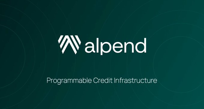 The 'alpend' company logo with a stylized 'A' icon, accompanied by the tagline 'Programmable Credit Infrastructure' on a dark teal background.