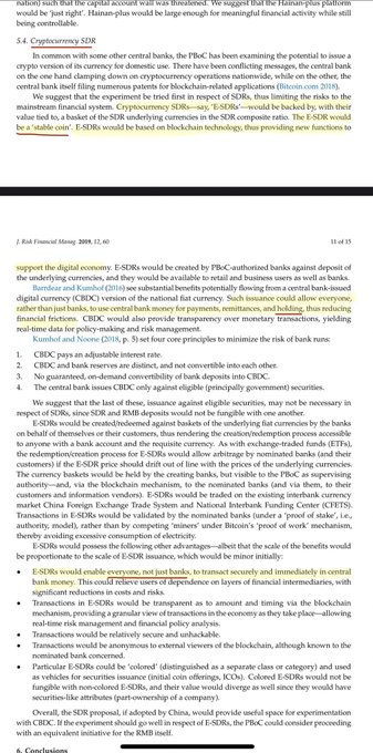 The image is a page from a 2009 Risk Financial Sentry newsletter by E. Gordon (dated March 12, titled "Cryptocurrency SDR") discussing proposals for Cryptocurrency Special Drawing Rights (SDRs) backed by basket-of-SDR currencies, with key tickers like CBDC, PBOC, and ECB mentioned, and bullet points about e-SDRs being available to all (banks, businesses, consumers) for non-bank-issued transactions.