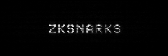 The image displays the text "ZKSNARKS" in a glowing white dot-matrix style font against a black background, visually reinforcing the project's name referenced in the post as a blockchain privacy initiative combining Zcash privacy culture with encrypted identity.