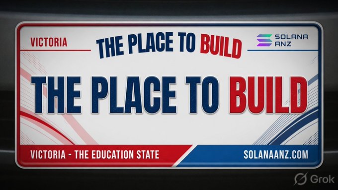 A promotional graphic for Solana ANZ featuring a Victoria license plate design that reads 'VICTORIA THE PLACE TO BUILD' with the website 'SOLANAANZ.COM' displayed at the bottom.